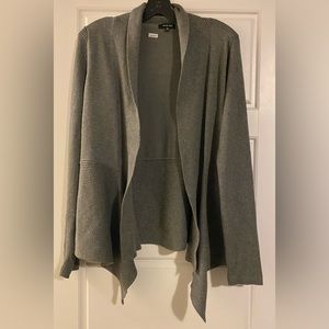 Verve Ami Gray Cardigan Open Front Draped Ribbed Knit Long Sleeve